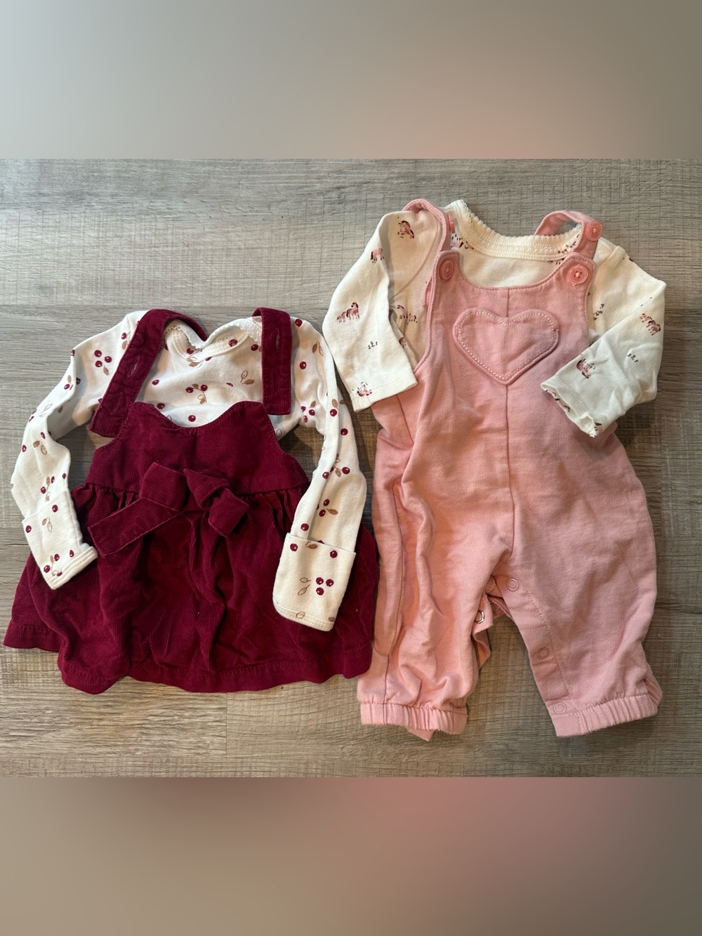 Carter's Pink Heart Overalls and Burgundy Corduroy Dress Set